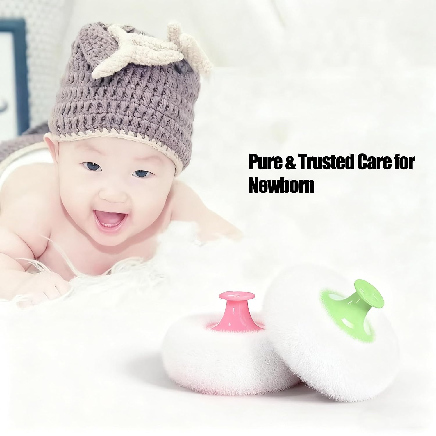 image:imagePandaEar Baby Body Cosmetic Powder Puff Baby Powder Box Soft Body Powder Puff and Container Case for Baby Pink