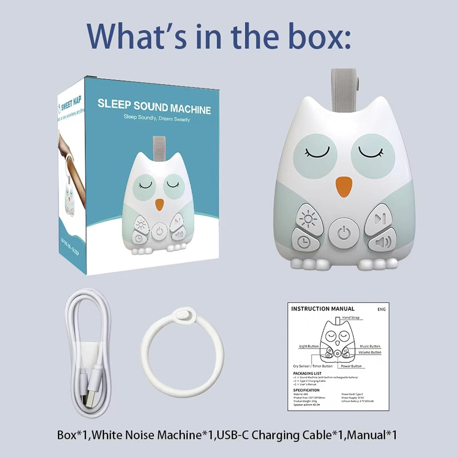 image:imagePandaEar Owl Noise Machine for Baby Night Light Portable USB Interface