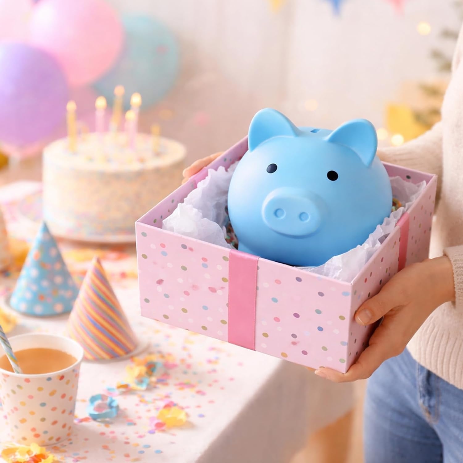 image:imagePandaEar Piggy Bank Unbreakable Cute Plastic Coin Bank for Boys amp Girls Large Money Saving Bank Shatterproof Pig Money Box Fun Gift for Children Birthday Christmas Halloween BlueBlue Large