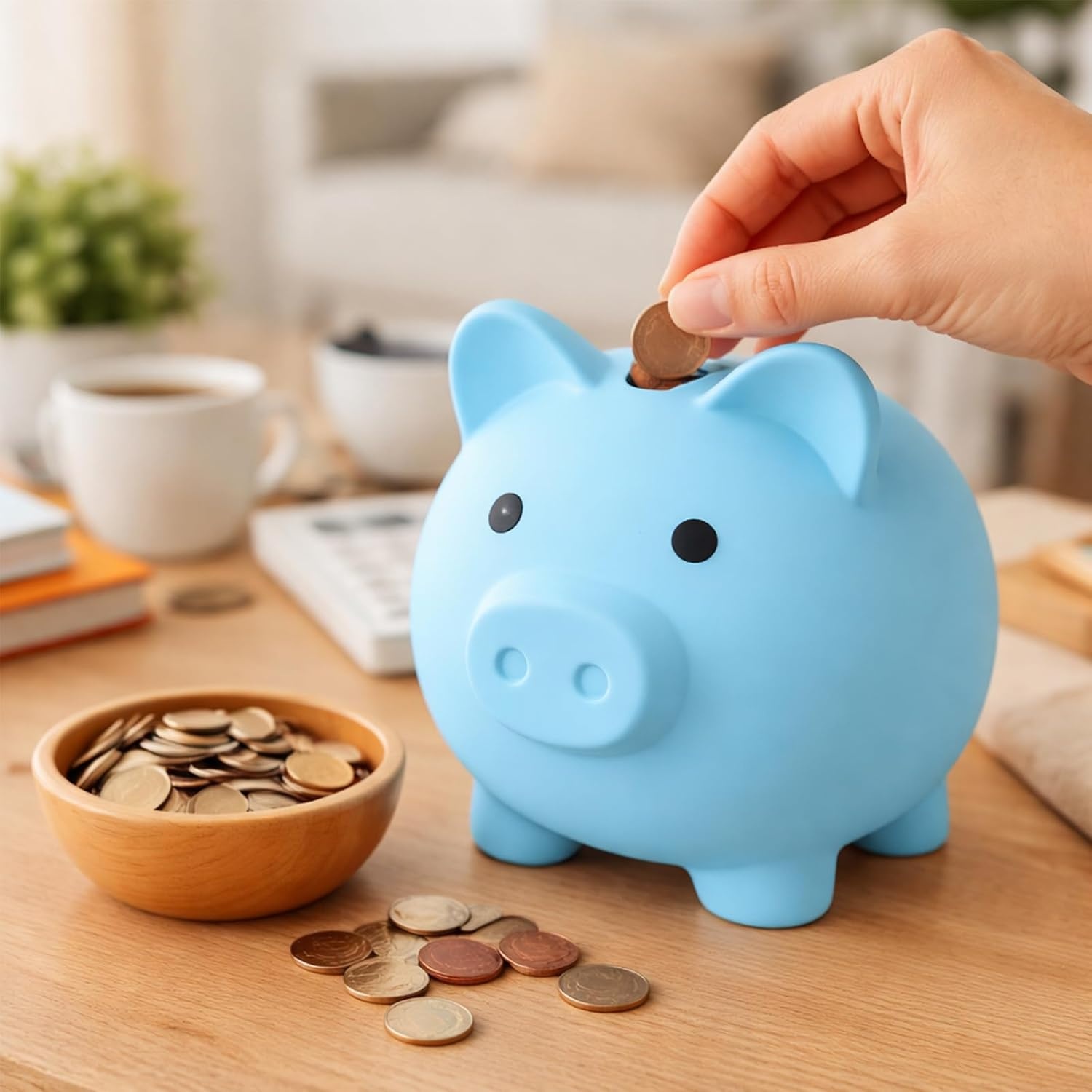 image:imagePandaEar Piggy Bank Unbreakable Cute Plastic Coin Bank for Boys amp Girls Large Money Saving Bank Shatterproof Pig Money Box Fun Gift for Children Birthday Christmas Halloween BlueBlue Large