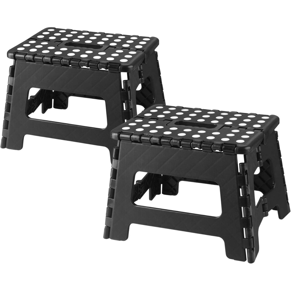 image:imagePandaEar 2 Pack Home Folding Step Stool Lightweight Step Stool with 9 Inch Height for Kids Sturdy Foot Stool for Kitchen Bedroom Bathroom amp Bathroom Black