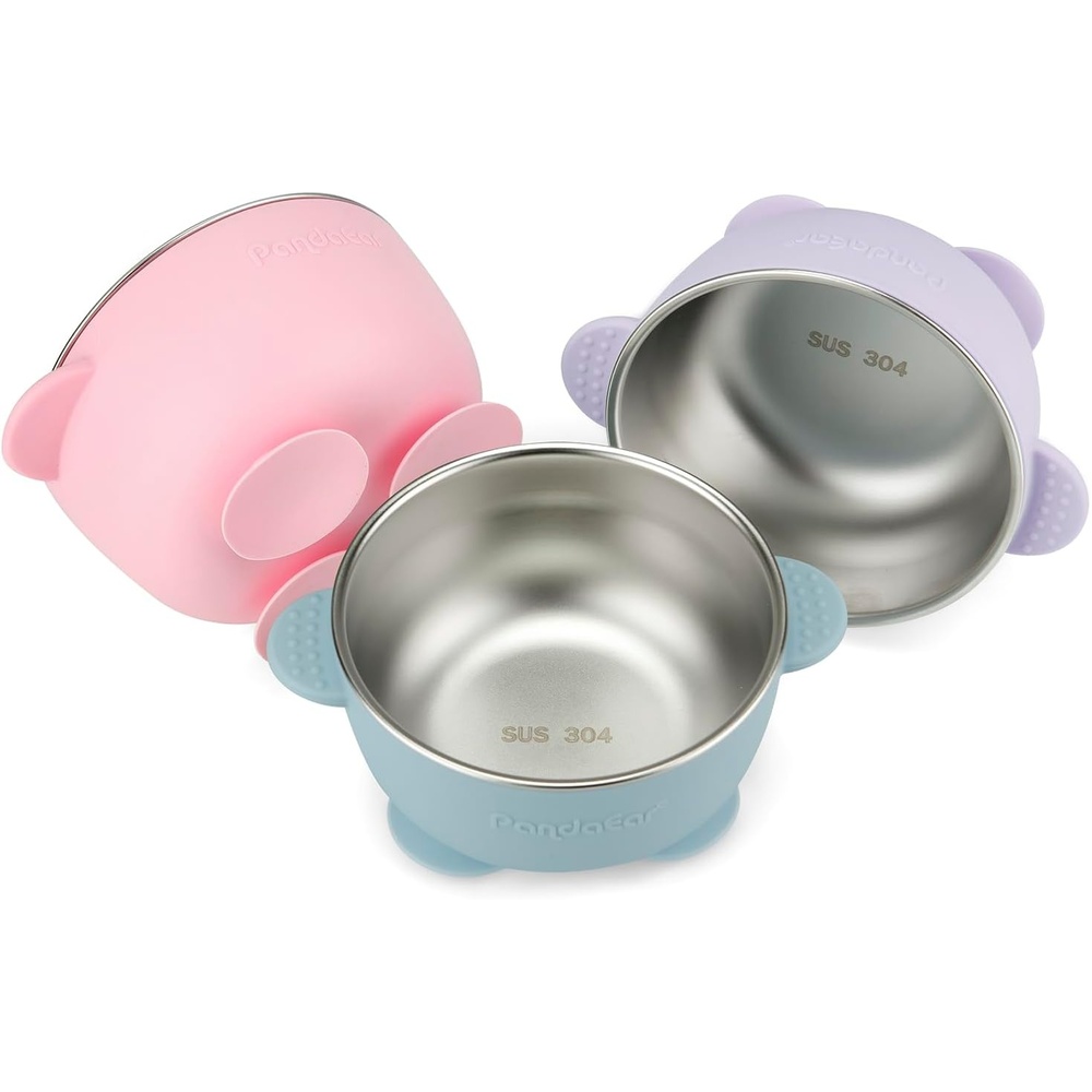 image:imagePandaEar 3 Pack Stainless Steel Suction Bowls NonSlip Kids BPA Free