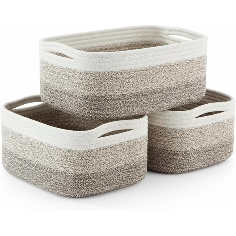 image:imagePandaEar 3Pack Woven Storage Baskets for Organizing  Cotton Rope Bins with Handles  Decorative Shelf Closet amp Toy Organizer Baskets  138751in