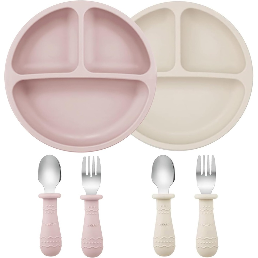 image:imagePandaEar 6 Pack Toddler Plates and Utensils Set 2 Pack Silicone Baby Plates with Suction and 4 Stainless Steel Baby Spoons Forks Toddler Dinnerware Set Baby Dishes