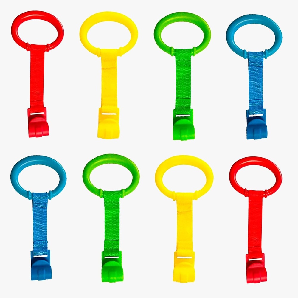 image:imagePandaEar 8 PCS Baby Pull Up Rings Toddler Walking Exercise Stand Up for Playpen amp Crib Infant Cot Hanging Rings for Kids