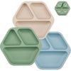 PandaEar 3 Pack Toddler Plates, Hexagon Divided Suction Plates for Baby, 100% Food Grade Silicone Baby Plates, Non-Slip, Baby Led Weaning Supplies, Microwave & Dishwasher Safe (Hexagon)(Hexagon)
