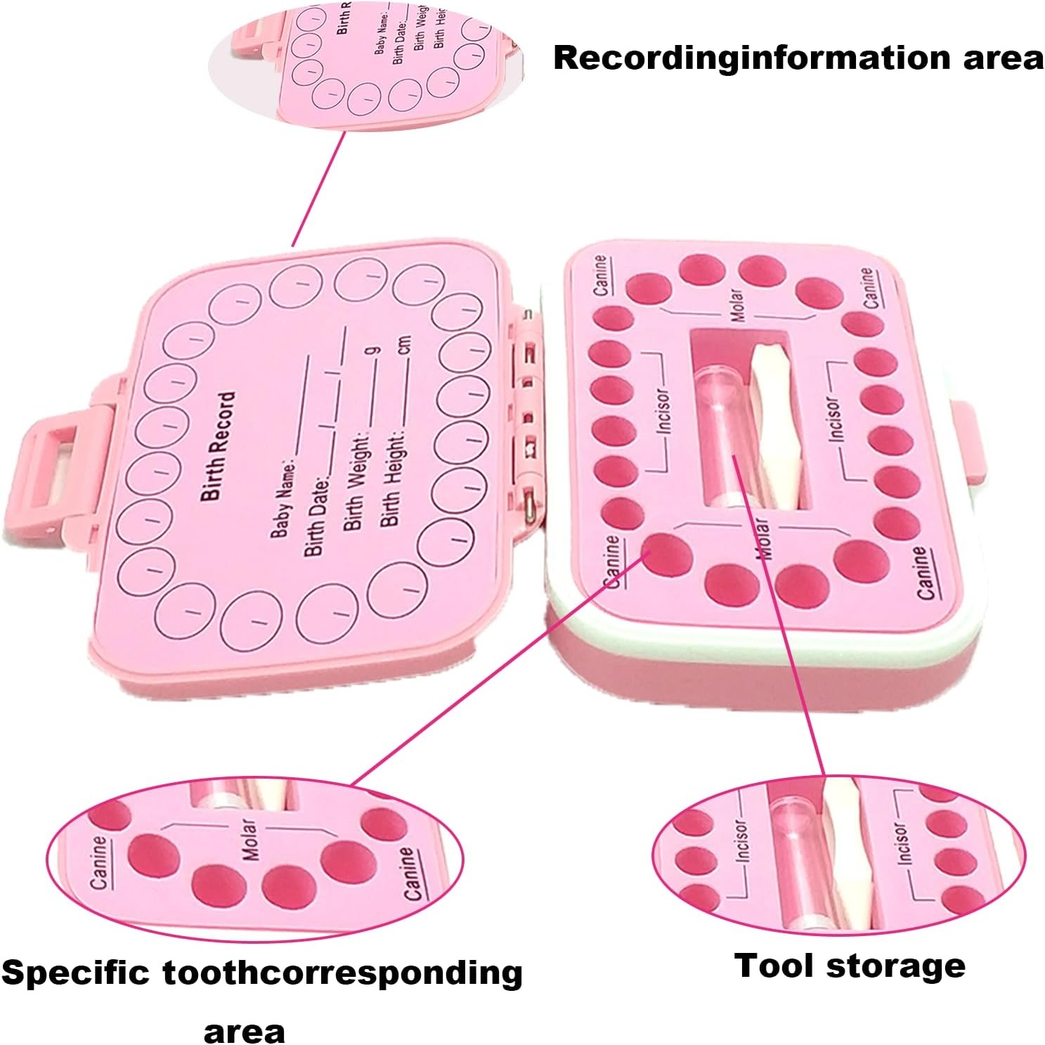 image:imagePandaEar Baby Teeth Keepsake Box Tooth Fairy Storage Holder for Kids Tooth Saver Organizer Container with Birth Record Chart for Lost Teeth Collection Pink