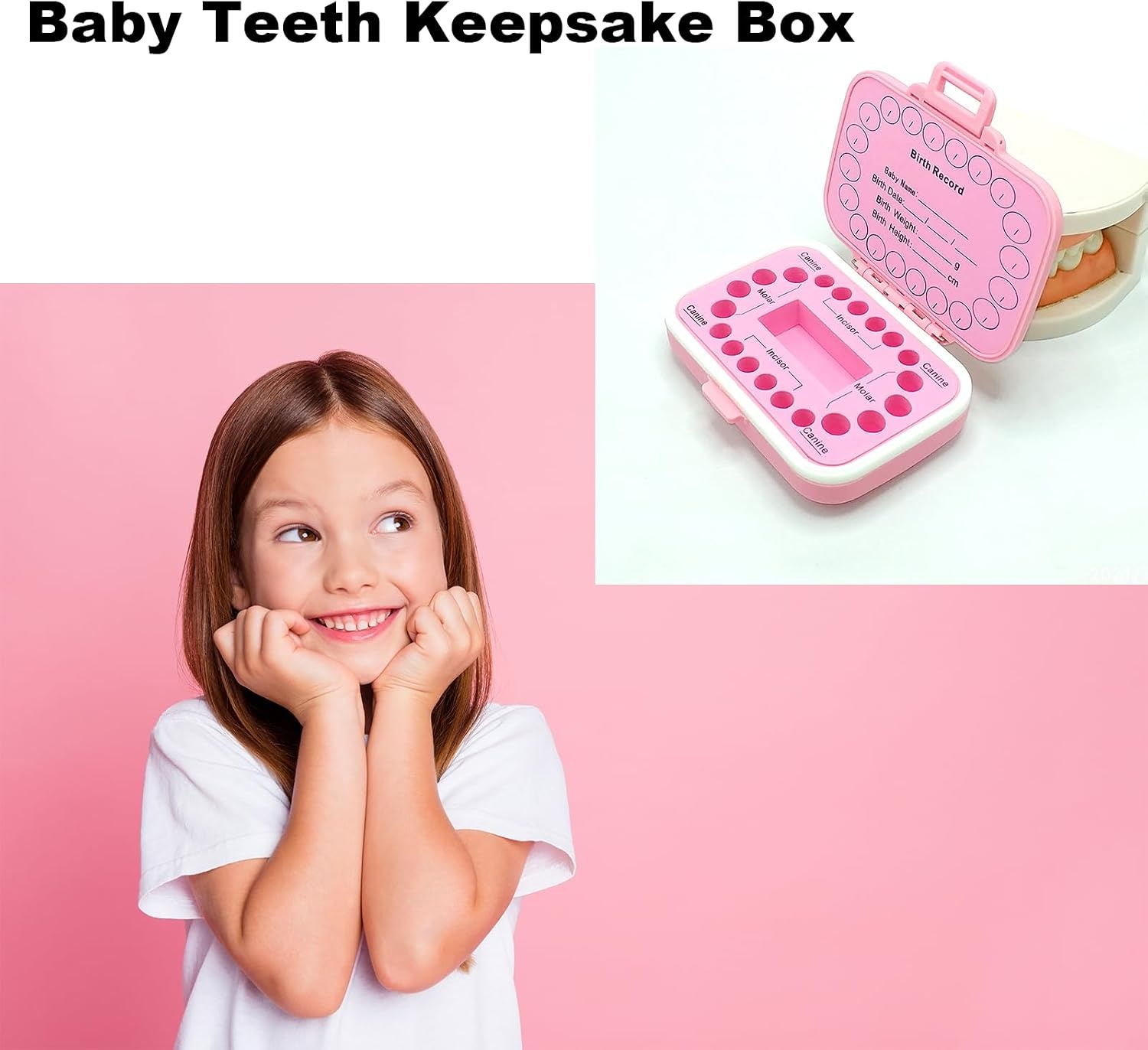 image:imagePandaEar Baby Teeth Keepsake Box Tooth Fairy Storage Holder for Kids Tooth Saver Organizer Container with Birth Record Chart for Lost Teeth Collection Pink