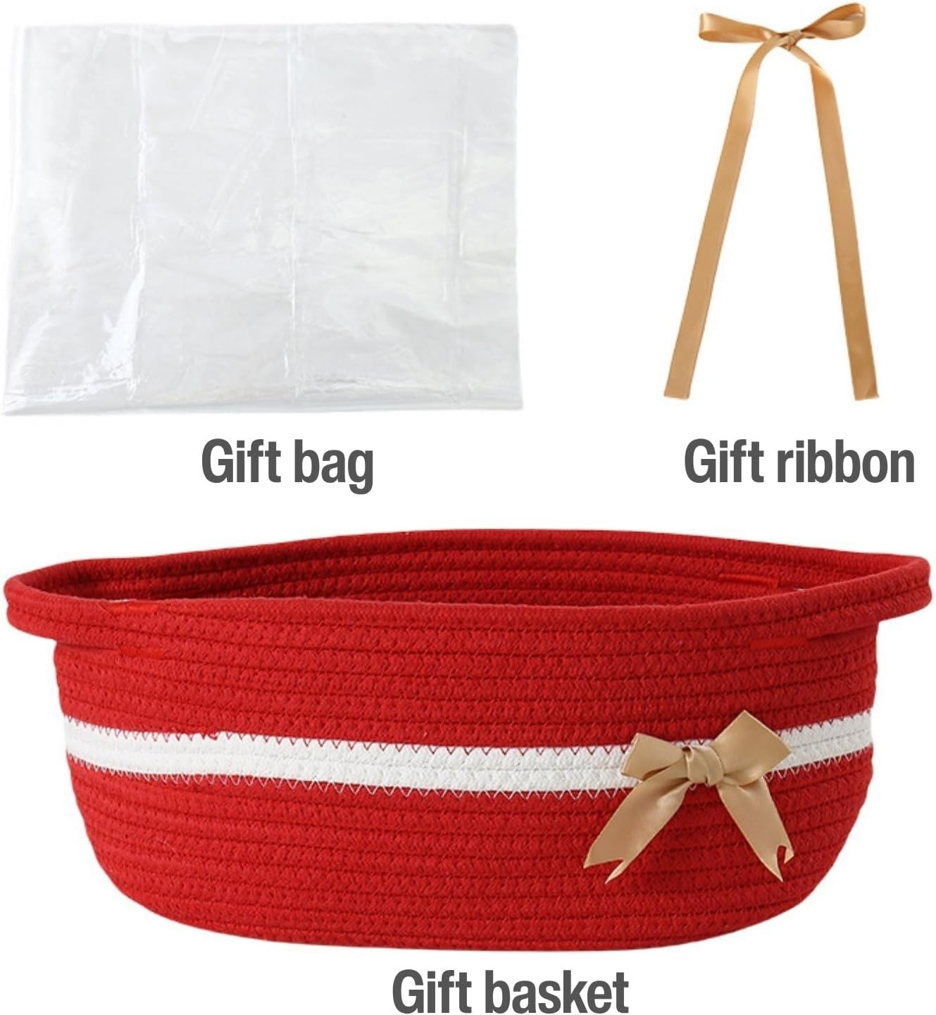 image:imagePandaEar 2 Pack Small Woven Basket Empty Woven Cotton Rope Gift Basket for Baby Shower Holiday Birthday Reusable Storage Organizer Gift Wrapping Kit 118x 8x 47 Red amp Pink