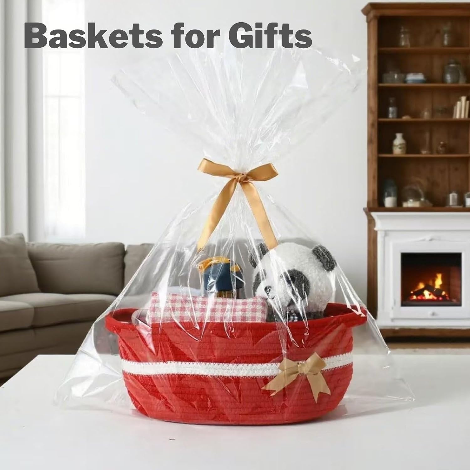 image:imagePandaEar 2 Pack Small Woven Basket Empty Woven Cotton Rope Gift Basket for Baby Shower Holiday Birthday Reusable Storage Organizer Gift Wrapping Kit 118x 8x 47 Red amp Pink