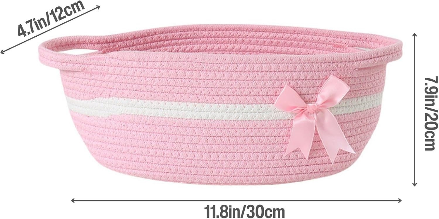 image:imagePandaEar 2 Pack Small Woven Basket Empty Woven Cotton Rope Gift Basket for Baby Shower Holiday Birthday Reusable Storage Organizer Gift Wrapping Kit 118x 8x 47 Red amp Pink