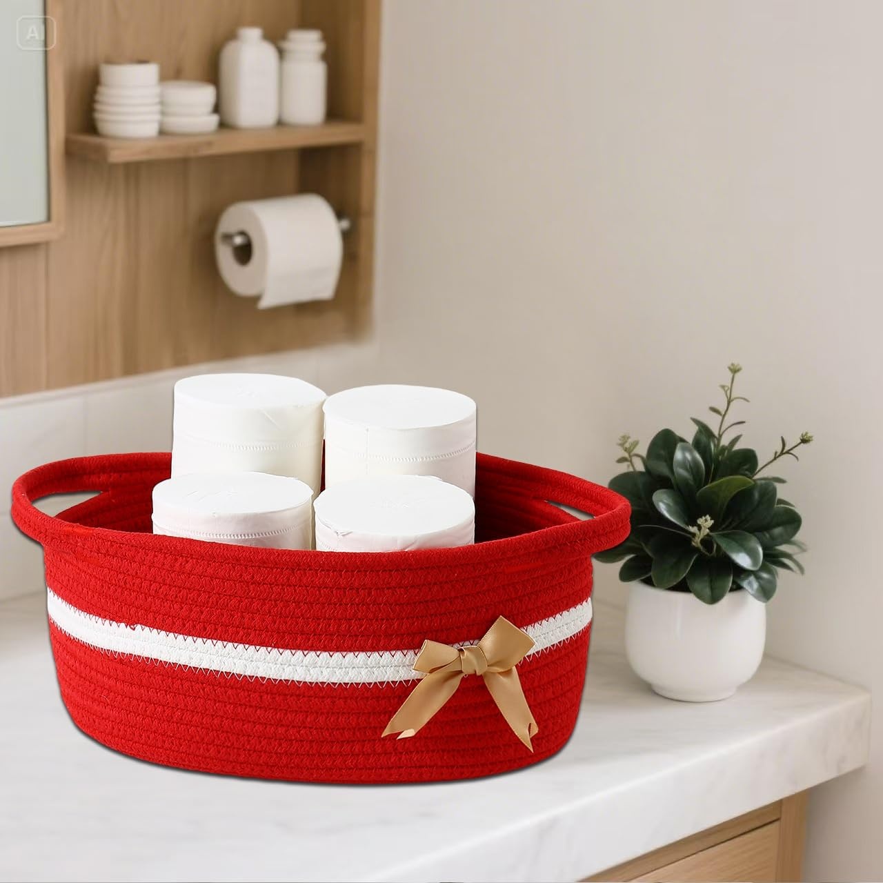 image:imagePandaEar 2 Pack Small Woven Basket Empty Woven Cotton Rope Gift Basket for Baby Shower Holiday Birthday Reusable Storage Organizer Gift Wrapping Kit 118x 8x 47 Red amp Pink