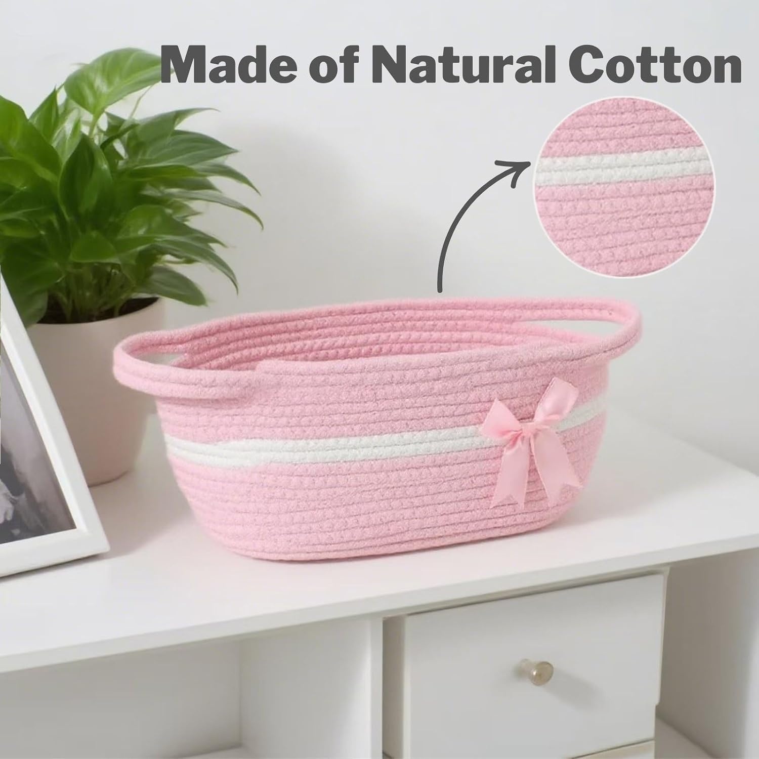 image:imagePandaEar 2 Pack Small Woven Basket Empty Woven Cotton Rope Gift Basket for Baby Shower Holiday Birthday Reusable Storage Organizer Gift Wrapping Kit 118x 8x 47 Red amp Pink