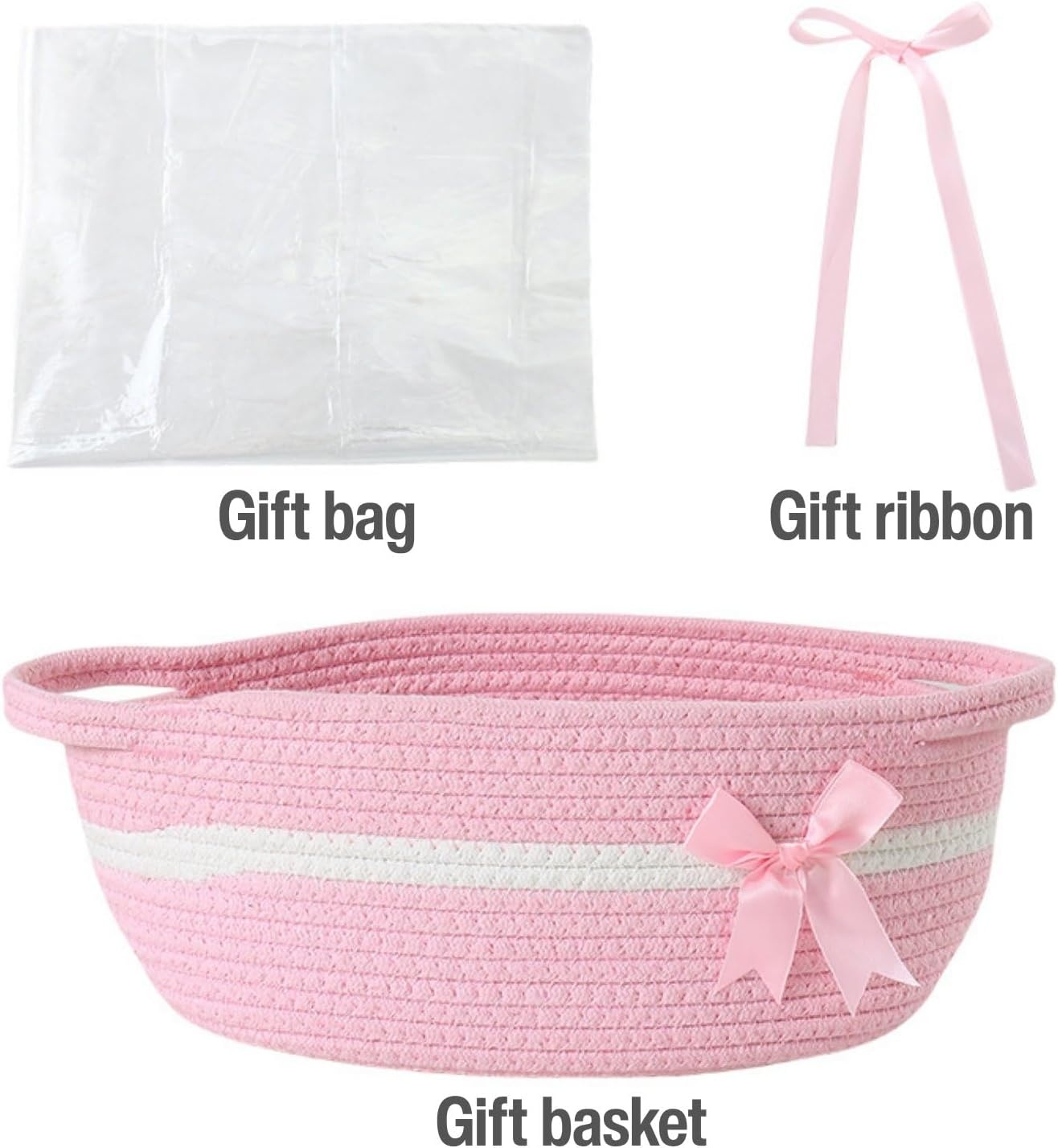 image:imagePandaEar 2 Pack Small Woven Basket Empty Woven Cotton Rope Gift Basket for Baby Shower Holiday Birthday Reusable Storage Organizer Gift Wrapping Kit 118x 8x 47 Red amp Pink