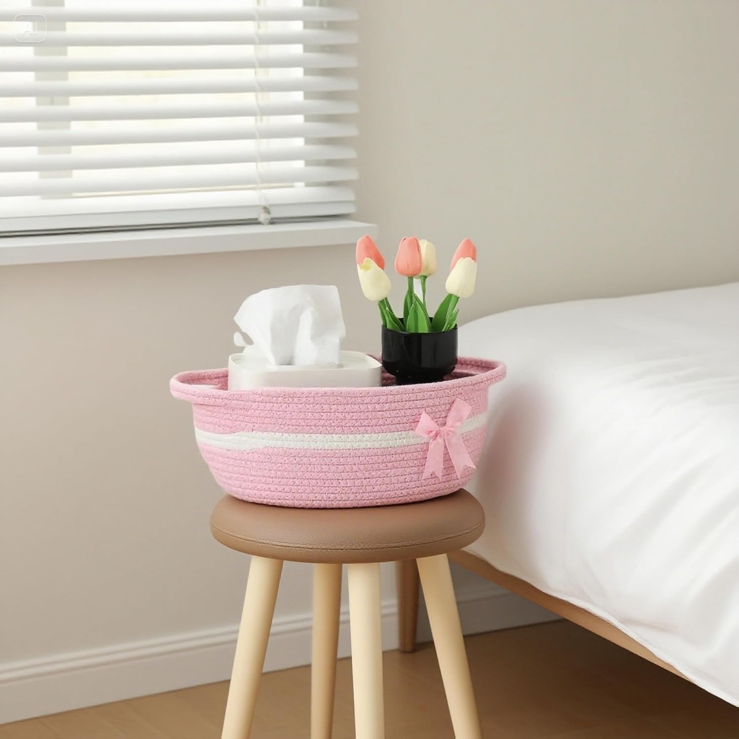 image:imagePandaEar 2 Pack Small Woven Basket Empty Woven Cotton Rope Gift Basket for Baby Shower Holiday Birthday Reusable Storage Organizer Gift Wrapping Kit 118x 8x 47 Red amp Pink
