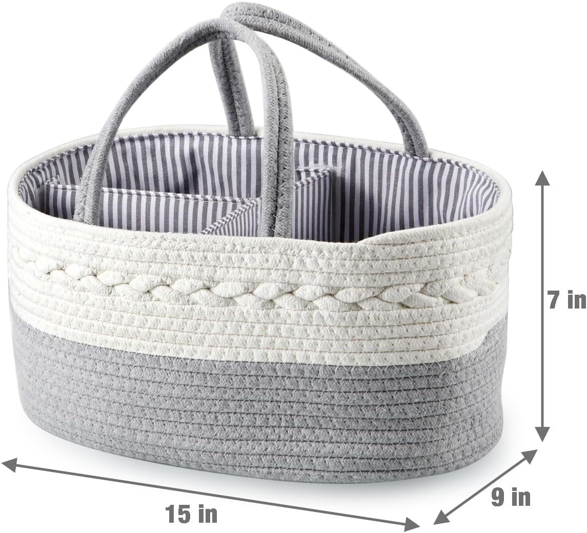 image:imagePandaEar Baby Diaper Caddy Organizer for Boys Girls Portable Baby Diaper Basket Travel Cotton Rope Diaper Caddy Change Organizer for Baby Shower Gifts Newborn Infants