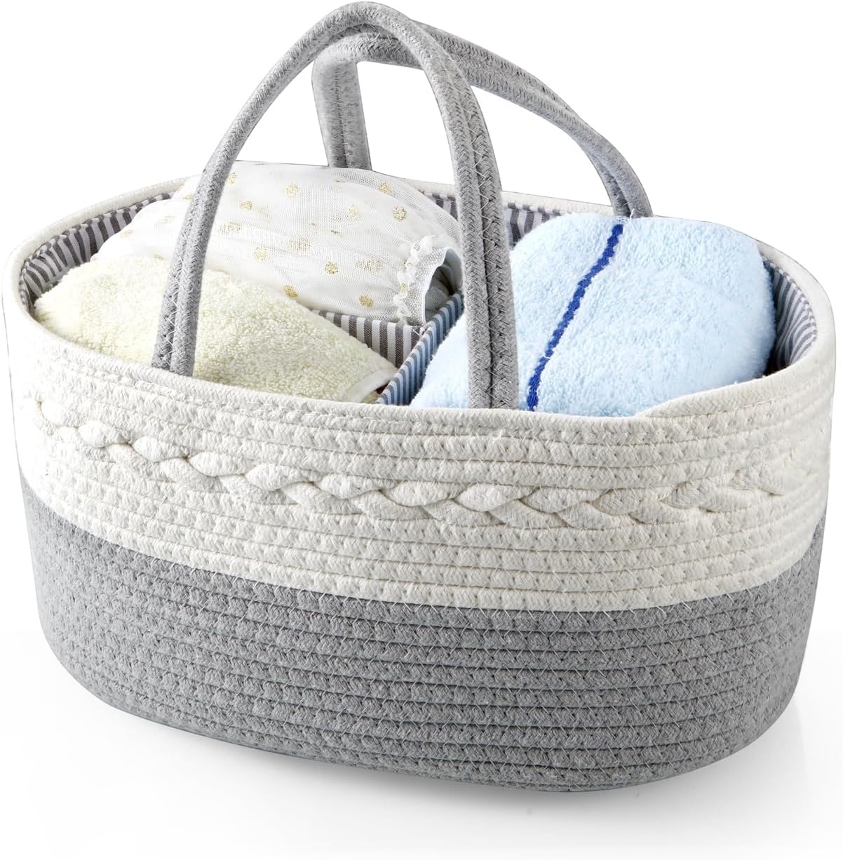 image:imagePandaEar Baby Diaper Caddy Organizer for Boys Girls Portable Baby Diaper Basket Travel Cotton Rope Diaper Caddy Change Organizer for Baby Shower Gifts Newborn Infants
