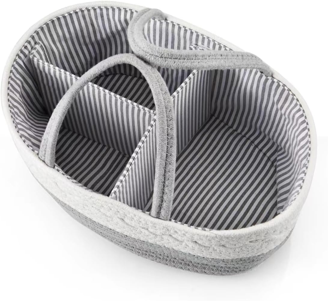 image:imagePandaEar Baby Diaper Caddy Organizer for Boys Girls Portable Baby Diaper Basket Travel Cotton Rope Diaper Caddy Change Organizer for Baby Shower Gifts Newborn Infants