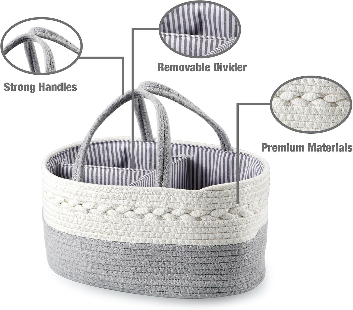 image:imagePandaEar Baby Diaper Caddy Organizer for Boys Girls Portable Baby Diaper Basket Travel Cotton Rope Diaper Caddy Change Organizer for Baby Shower Gifts Newborn Infants