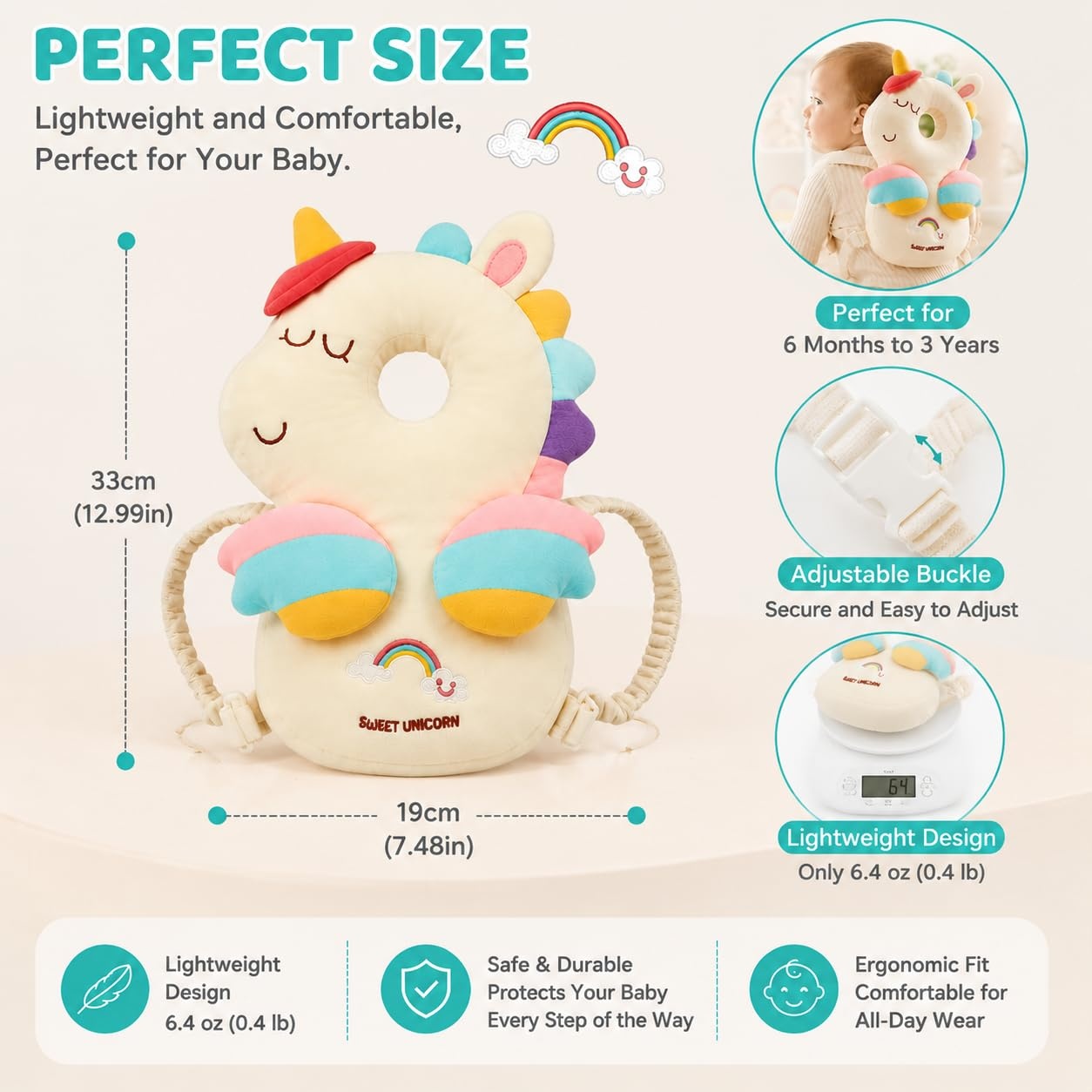 image:imagePandaEar Baby Head Protector Backpack Unicorn for Walking Crawling