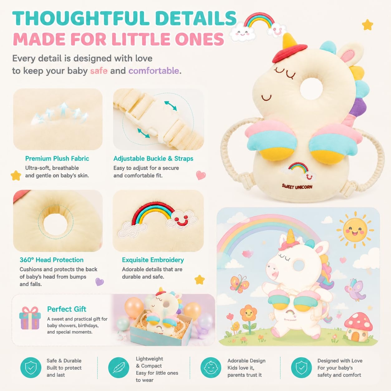 image:imagePandaEar Baby Head Protector Backpack Unicorn for Walking Crawling