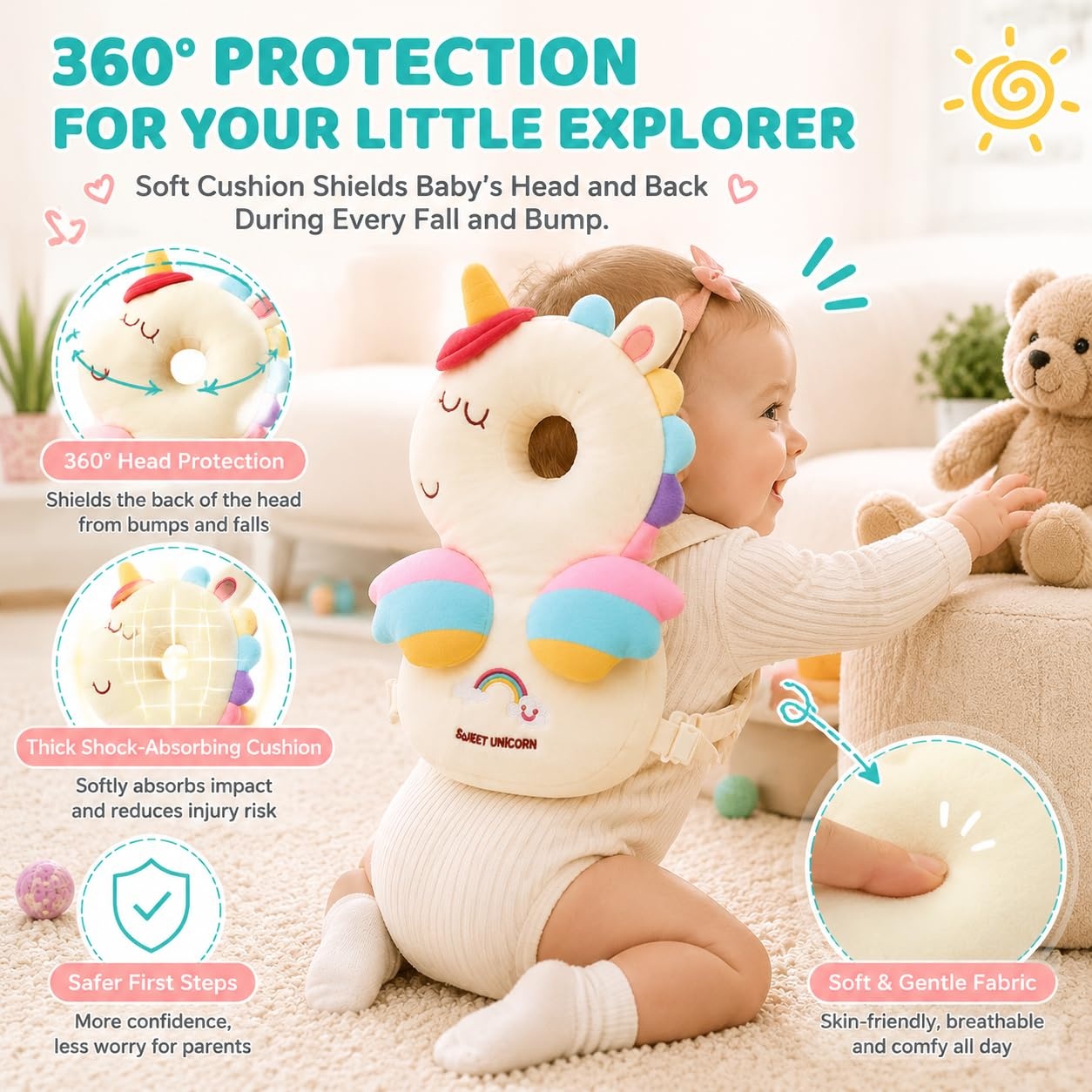image:imagePandaEar Baby Head Protector Backpack Unicorn for Walking Crawling