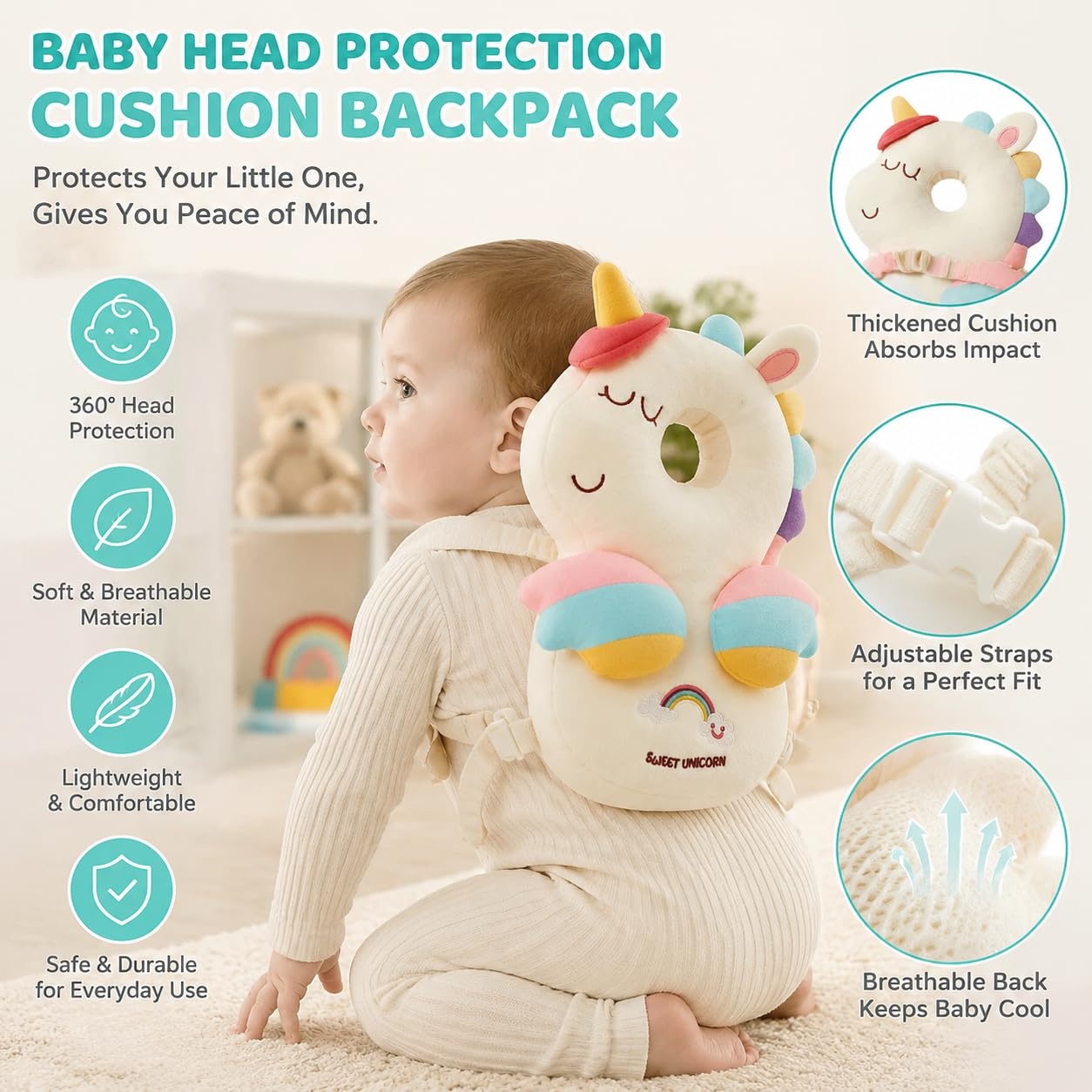 image:imagePandaEar Baby Head Protector Backpack Unicorn for Walking Crawling