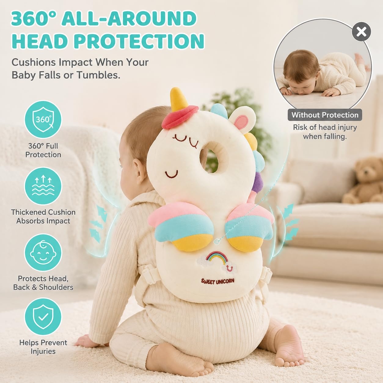 image:imagePandaEar Baby Head Protector Backpack Unicorn for Walking Crawling