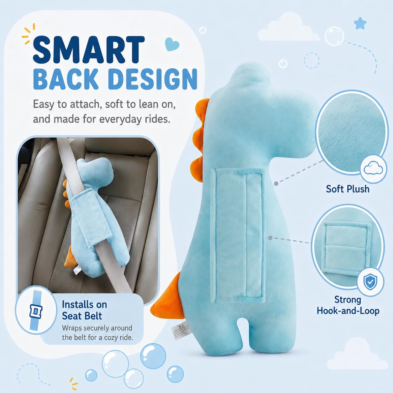 image:imagePandaEar Dinosaur Seatbelt Cover Pillow for Kids Plush Car Seat Belt Pad