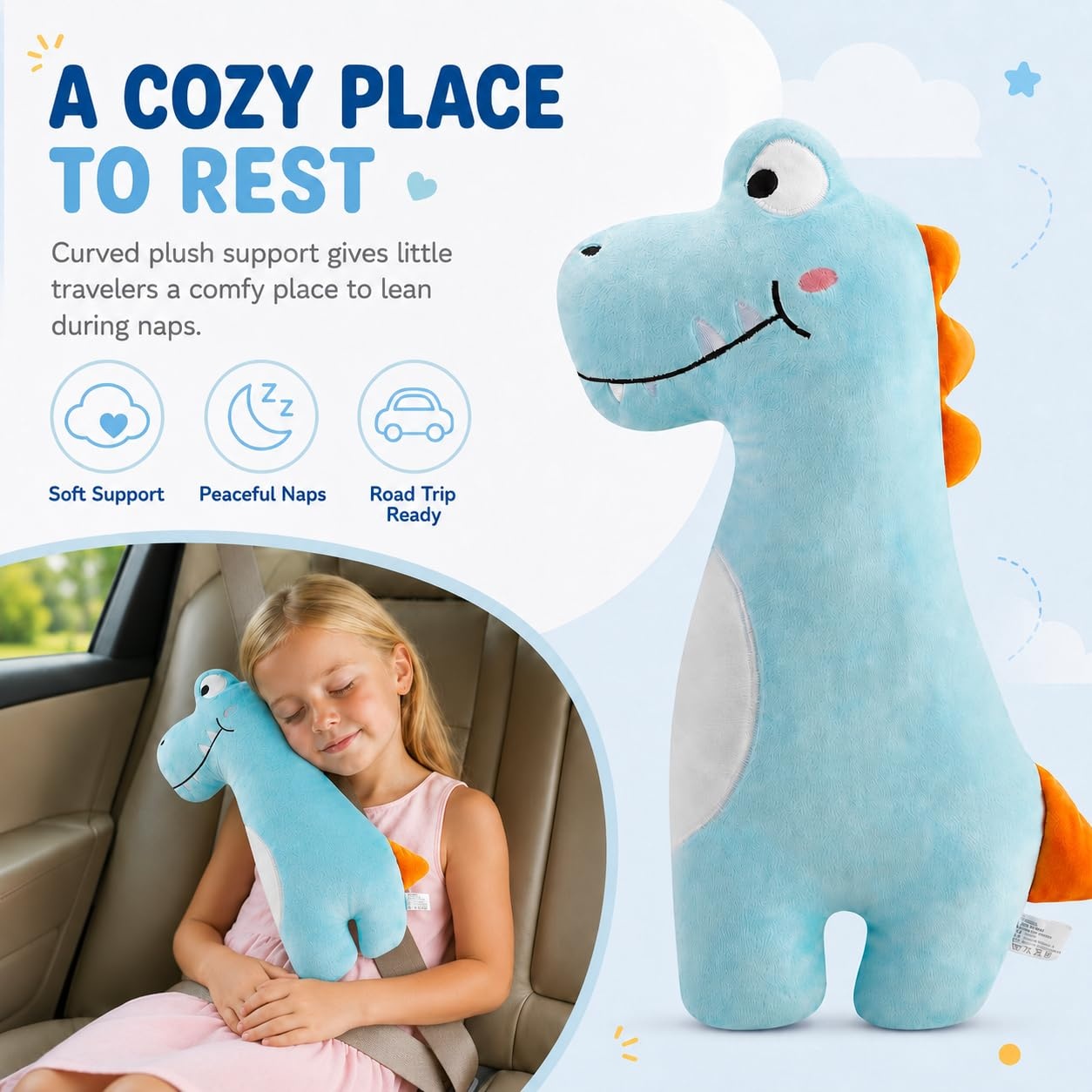 image:imagePandaEar Dinosaur Seatbelt Cover Pillow for Kids Plush Car Seat Belt Pad