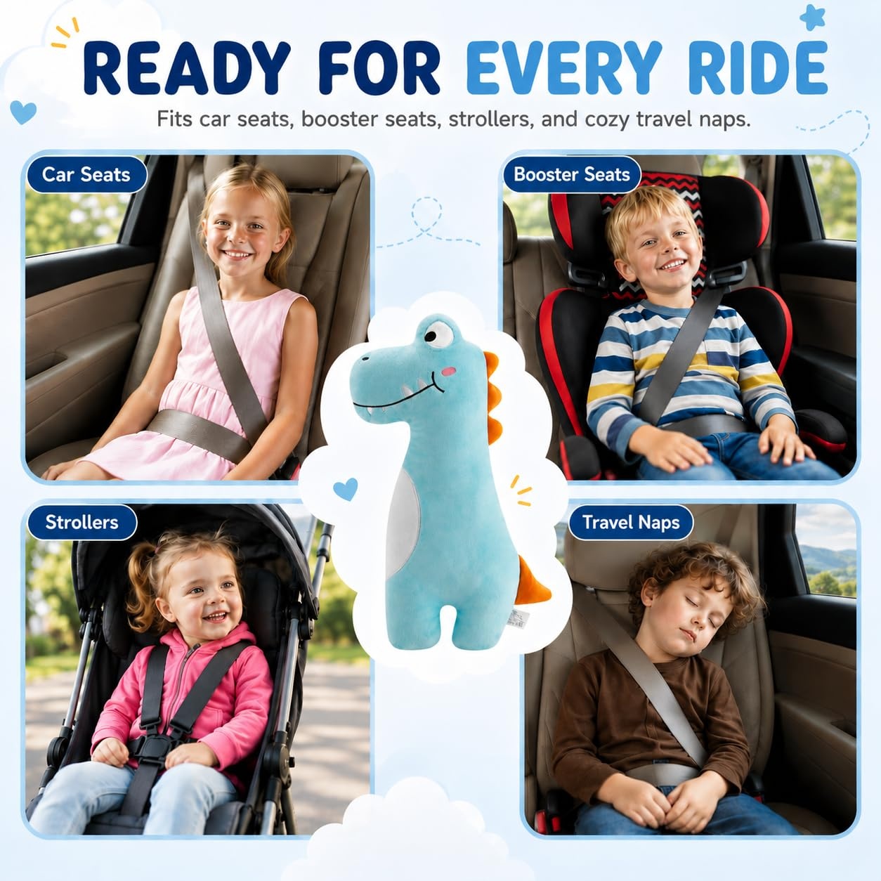 image:imagePandaEar Dinosaur Seatbelt Cover Pillow for Kids Plush Car Seat Belt Pad