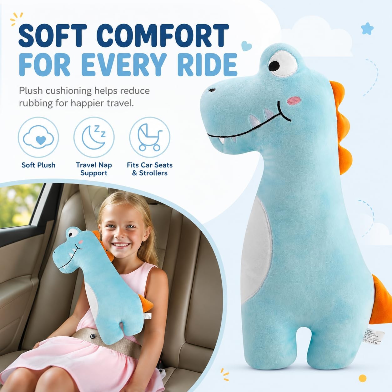 image:imagePandaEar Dinosaur Seatbelt Cover Pillow for Kids Plush Car Seat Belt Pad