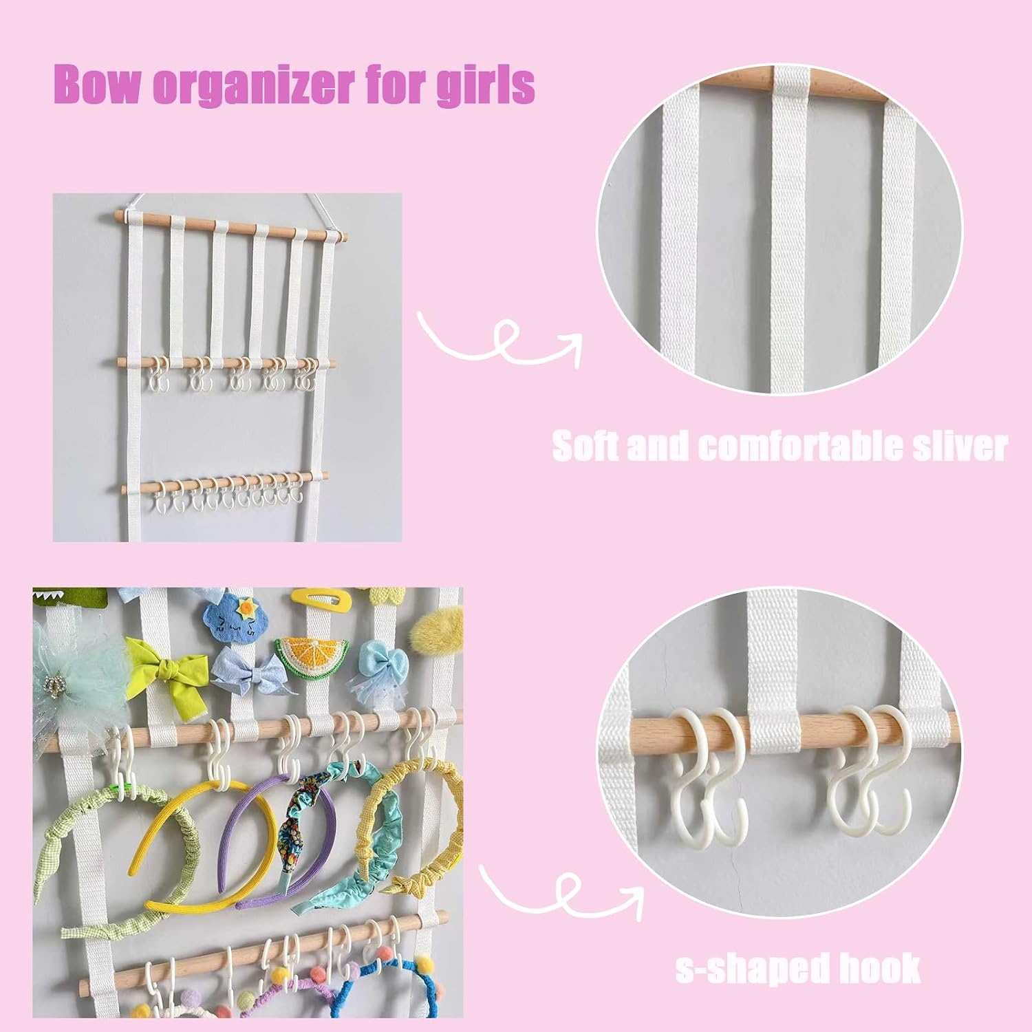 image:imagePandaEar Headband Holder for Girls Bows Organizer for Baby Wall Hanging air Accessories Organizer Storage for Toddler Baby Girls Room