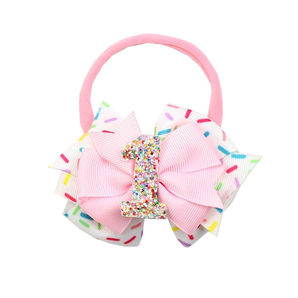 image:imagePandaEar 1st Birthday Hair Bow for Baby Girls Pink Sprinkle Confetti