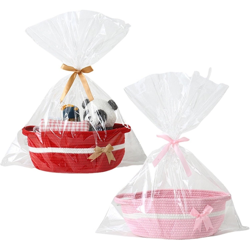 image:imagePandaEar 2 Pack Small Woven Basket Empty Woven Cotton Rope Gift Basket for Baby Shower Holiday Birthday Reusable Storage Organizer Gift Wrapping Kit 118x 8x 47 Red amp Pink