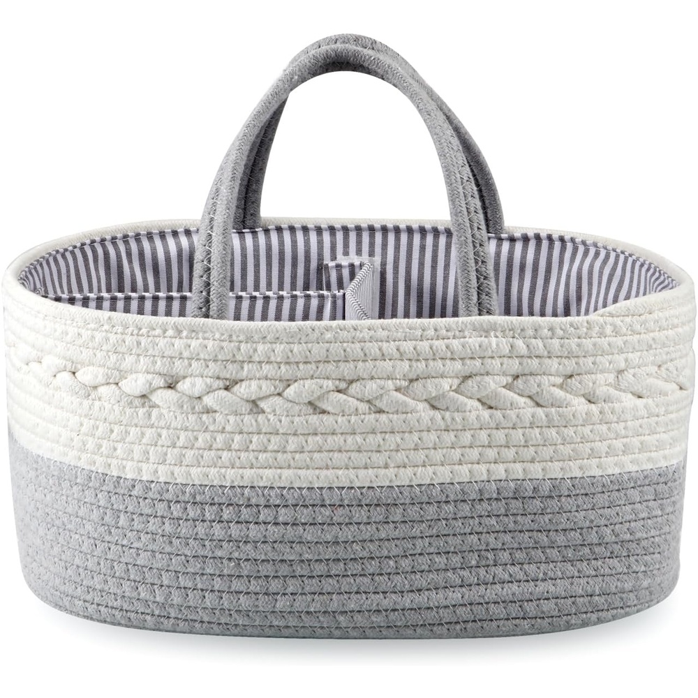 image:imagePandaEar Baby Diaper Caddy Organizer for Boys Girls Portable Baby Diaper Basket Travel Cotton Rope Diaper Caddy Change Organizer for Baby Shower Gifts Newborn Infants