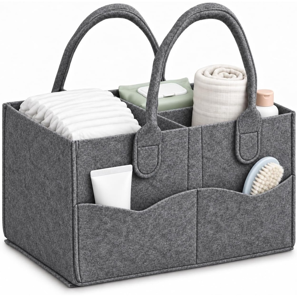 image:imagePandaEar Diaper Caddy Organizer Portable Baby Basket Divided Gray