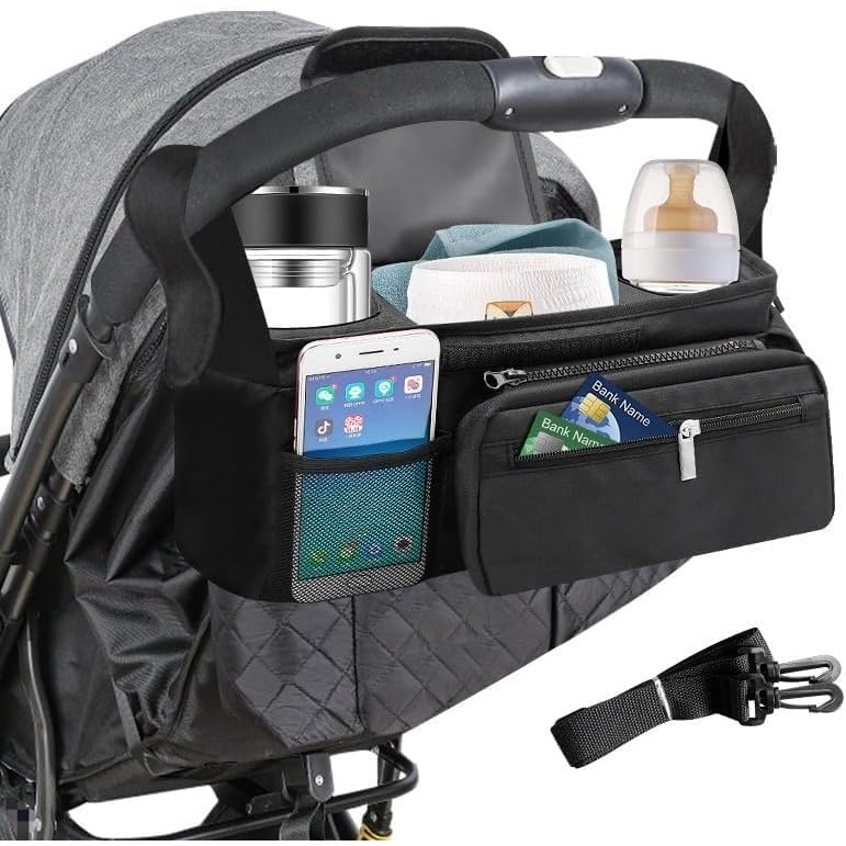 image:imagePandaEar Universal Stroller Organizer with Insulated Cup Holders Parent Console Caddy with Detachable Shoulder Strap amp Phone Pouch Large Capacity Stroller Accessories Bag